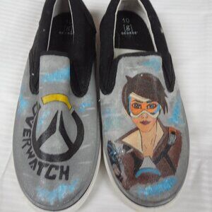 NWT HAND PAINTED OVERWATCH VIDEO GAME SLIP ON SNEAKERS SHOES MENS SIZE 10